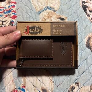 Justin Card Wallet Brown Genuine Leather RFID Slim Logo Embossed Western
